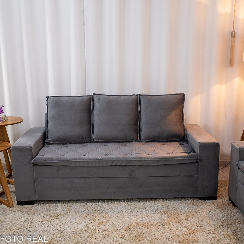 Sofá 3 e 2 lugares França com Puff Veludo Cinza A15 Larg. 1.86m - Imagem 4