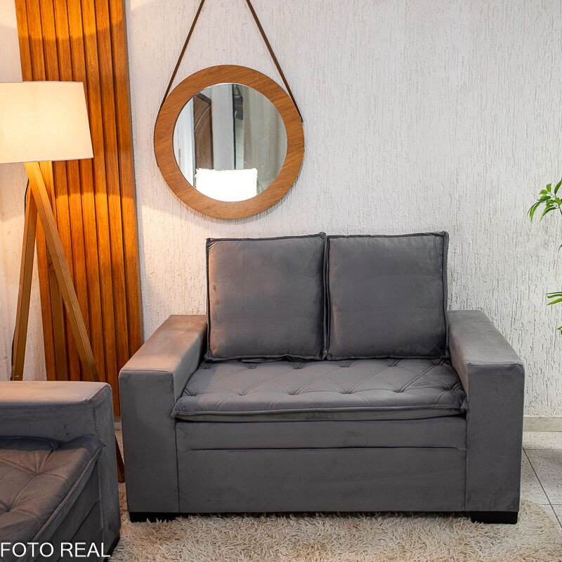 Sofá 3 e 2 lugares França com Puff Veludo Cinza A15 Larg. 1.86m - Imagem 5