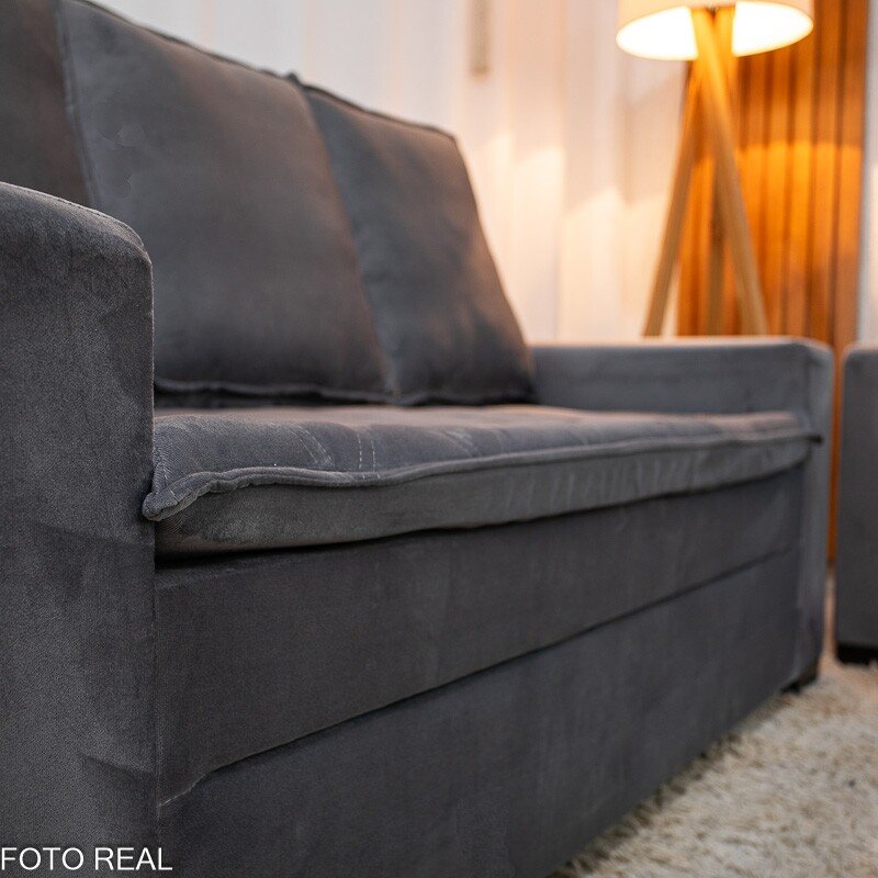 Sofá 3 e 2 lugares França com Puff Veludo Cinza A15 Larg. 1.86m - Imagem 6
