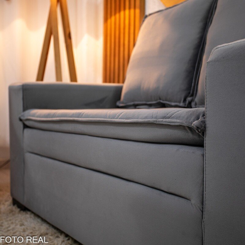 Sofá 3 e 2 lugares França com Puff Veludo Cinza A15 Larg. 1.86m - Imagem 7