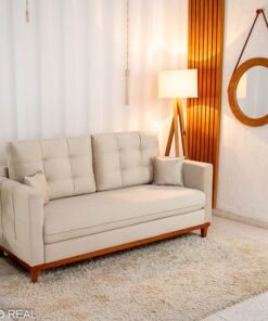 Sofá 3 lugares Living Califórnia Veludo Bege Larg. 1.82m