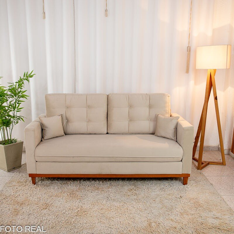 Sofá 3 lugares Living Califórnia Veludo Bege Larg. 1.82m - Imagem 2