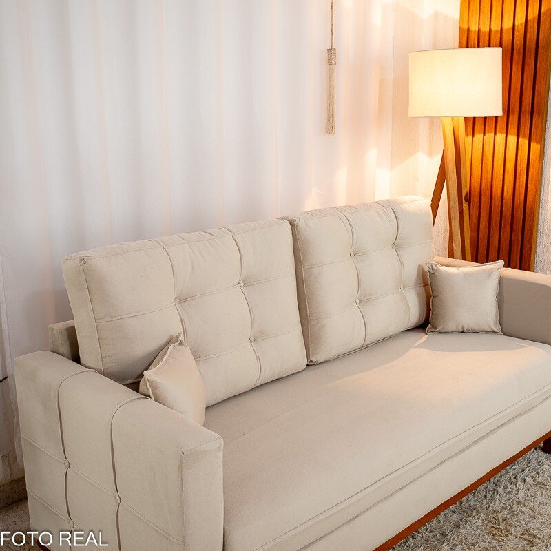 Sofá 3 lugares Living Califórnia Veludo Bege Larg. 1.82m - Imagem 3