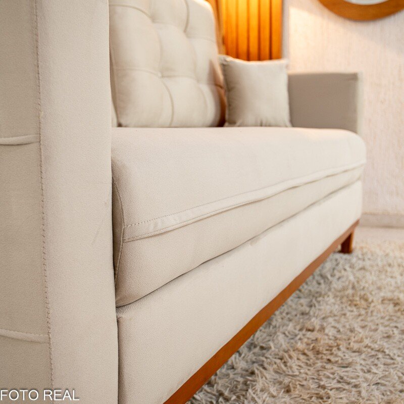 Sofá 3 lugares Living Califórnia Veludo Bege Larg. 1.82m - Imagem 4