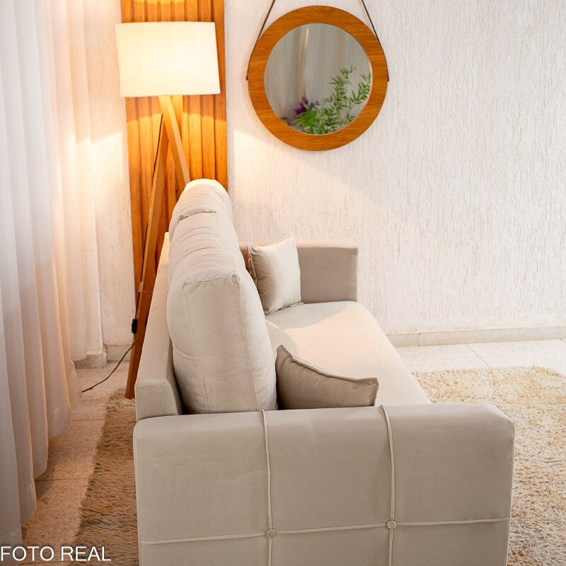 Sofá 3 lugares Living Califórnia Veludo Bege Larg. 1.82m - Imagem 5