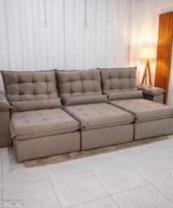 Sofá Retrátil Reclinável Emanuelly 3.20m Veludo Capuccino 02