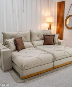 Sofá Retrátil Reclinável Gran Bello 2.30m Veludo Bege Claro - Molas Ensacadas Pocket