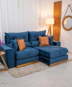 Sofá Retrátil Reclinável Gran Bello 2.50m Veludo Azul 03 - Molas Ensacadas Pocket