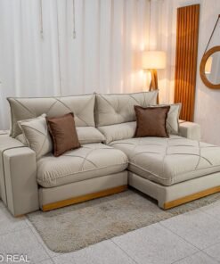 Sofá Retrátil Reclinável Gran Bello 2.50m Veludo Bege Claro - Molas Ensacadas Pocket
