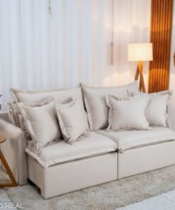 Sofá Retrátil Reclinável Lima 2.00m Linho Bege A57 - Sem Caixa