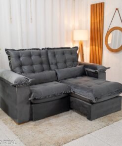 Sofá Retrátil Reclinável Maldivas 2.10m Veludo Grafite A15 - D28 Pró Aditivada