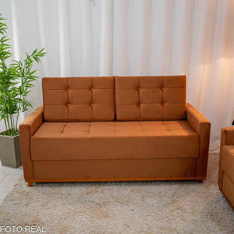 Sofá Áustria 3 Lugares + Poltrona Áustria Veludo Terracota A62 - Imagem 2