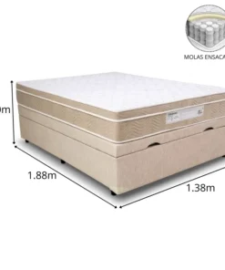 Colchão Casal Airtech (molas ensacadas) ORTOBOM +Box Baú Corino(BLINDADO)–ORTOBOM