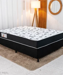 Box Casal Sued Preto + Colchão Casal Santé 138x188x54 100% Espuma D33 - Nosso Sonho | Suporta até 240kg