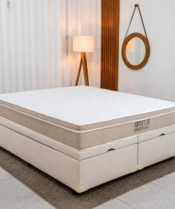 Colchão Queen Airtech Springpocket 158x198x25 Ortobom + Box Baú Queen Bipartido  Korino Bege Blindado Nature 158x198x67 | Suporta até 240kg