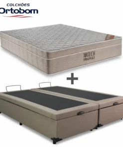 Colchão Queen Airtech Springpocket 158x198x25 Ortobom + Box Baú Queen Bipartido Eli Milão Korino Bege Blindado Nature 158x198x67 | Suporta até 240kg