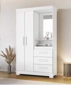 Roupeiro Solteiro NT 6020 Larg. 1.08m Branco/Rosa 2 portas 3 Gavetas Flex C/Pés - Notável