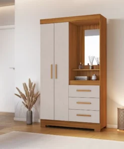 Roupeiro Solteiro NT 6020 Larg. 1.08m Freijo/Off 2 portas 3 Gavetas Flex C/Pés - Notável