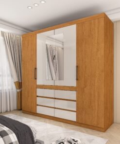 Guarda-Roupa Império 4 Portas 6 Gavetas c/esp – Cinamomo/Off White