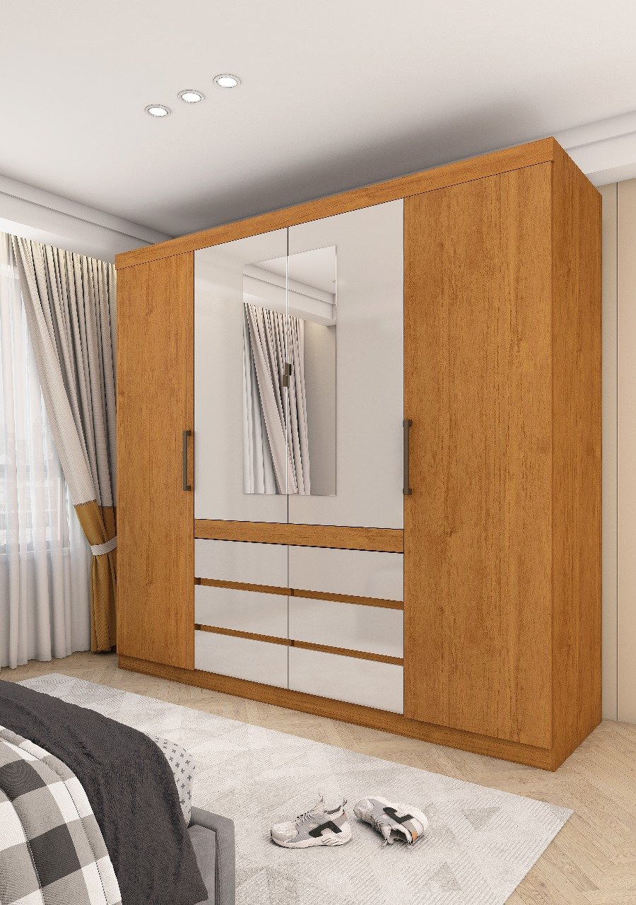 Guarda-Roupa Império 4 Portas 6 Gavetas c/esp – Cinamomo/Off White