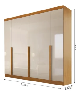 Guarda-roupa Casal Alvorada 6 Portas larg. 2.70m 100% MDF Nature/Off - Bianchi