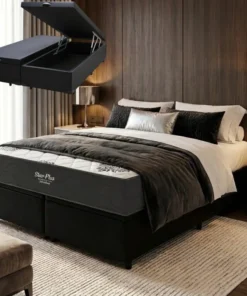 Colchão Queen Star Plus molas ensacadas(INOVAFLEX)  + Base Box Baú blindado  Corino Preto