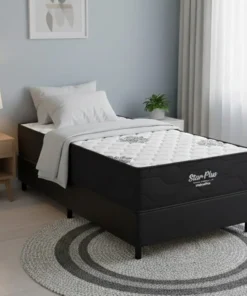 Colchão Solteiro Star Plus molas ensacadas (inivaflex) + Base Box blindada Corino Preto