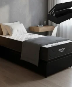 Colchão Solteiro Star Plus molas ensacadas(inovaflex) + Base Box Baú blindado Corino Preto