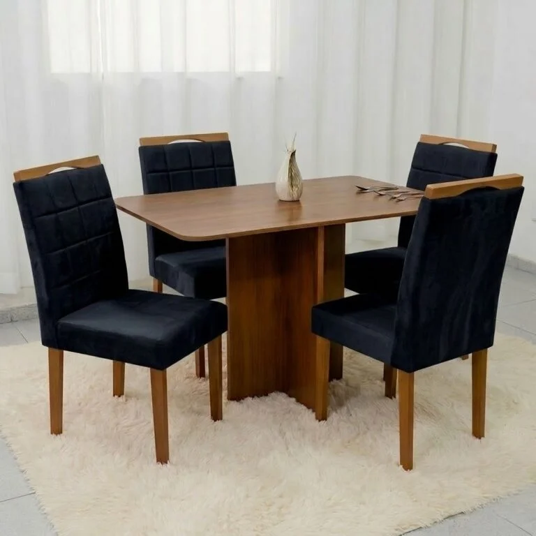 Mesa Salinas 120 (Tampo Londres s/vidro) com 4 Cadeiras em madeira maçiça(VARIAS OPÇÕES DE CORES)