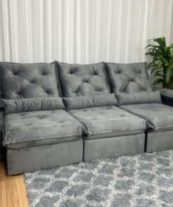 Sofá Retrátil Reclinável Porto Madero 2.70m- Cinza Veludo D-33