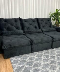 Sofá Retrátil Reclinável Porto Madero 2.70m- Preto Veludo D-33