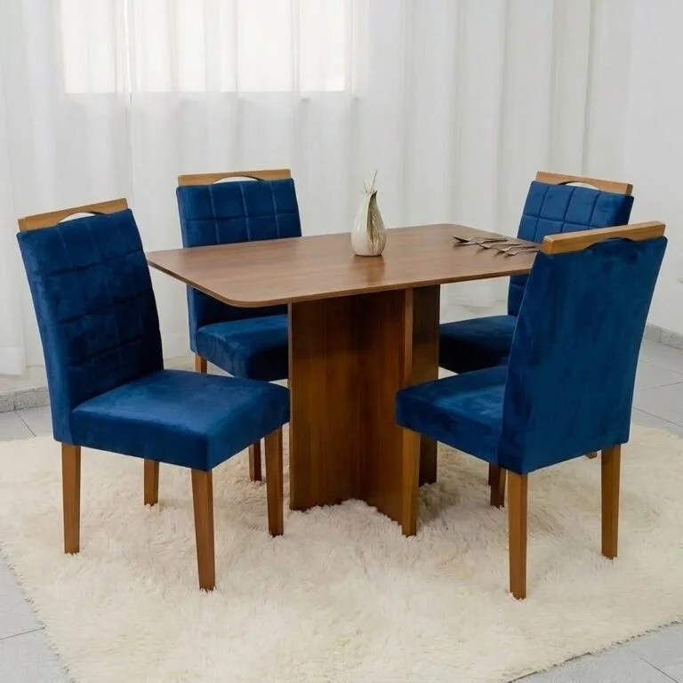 Mesa Salinas 120 (Tampo Londres s/vidro) com 4 Cadeiras em madeira maçiça(VARIAS OPÇÕES DE CORES) - Imagem 4