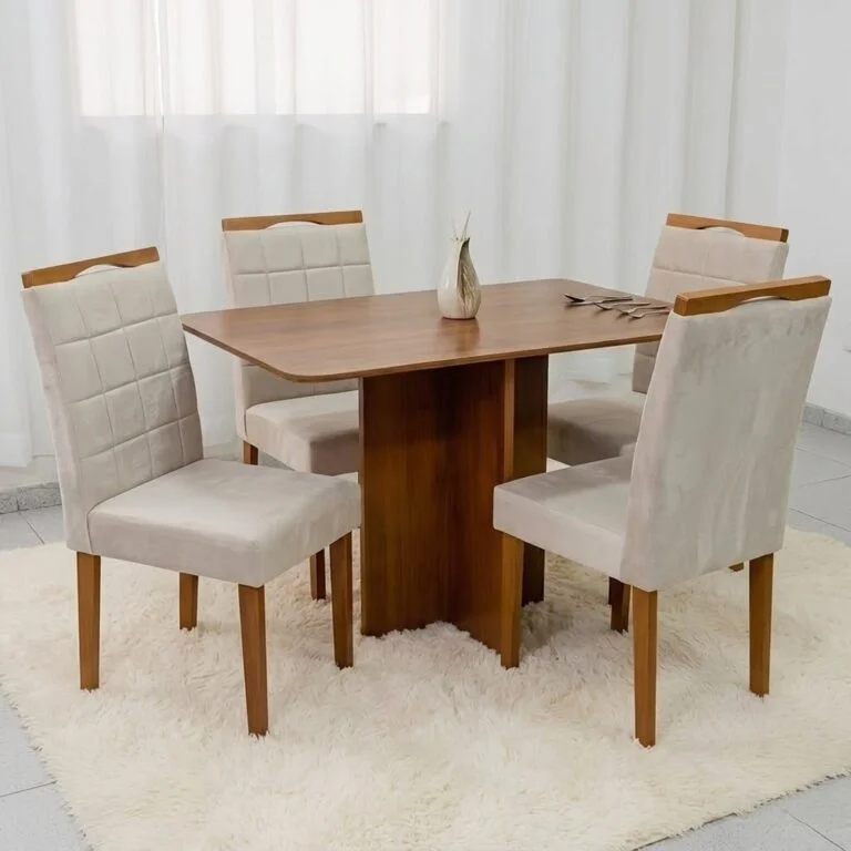 Mesa Salinas 120 (Tampo Londres s/vidro) com 4 Cadeiras em madeira maçiça(VARIAS OPÇÕES DE CORES) - Imagem 3