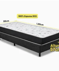 Colchão Solteiro Santé Altura 20 D33 Nosso Sonho + Box Solteiro Sued Preto Ortobel 88x188x57 - Suporta até 130kg