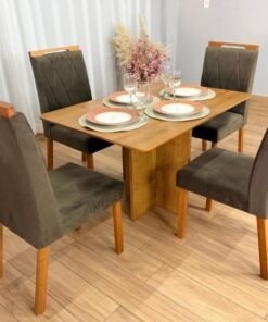 Mesa Salinas 120 (Tampo Londres s/vidro) com 4 Cadeiras em madeira maçiça(VARIAS OPÇÕES DE CORES)