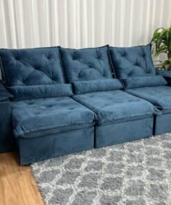 Sofá Retrátil Reclinável Porto Madero 2.70m- Azul Veludo D-33