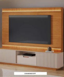 Home Atena Candian Larg. 2.10m Cinamomo/Off White C/Detalhe Ripado e Luminárias em LED - JCM