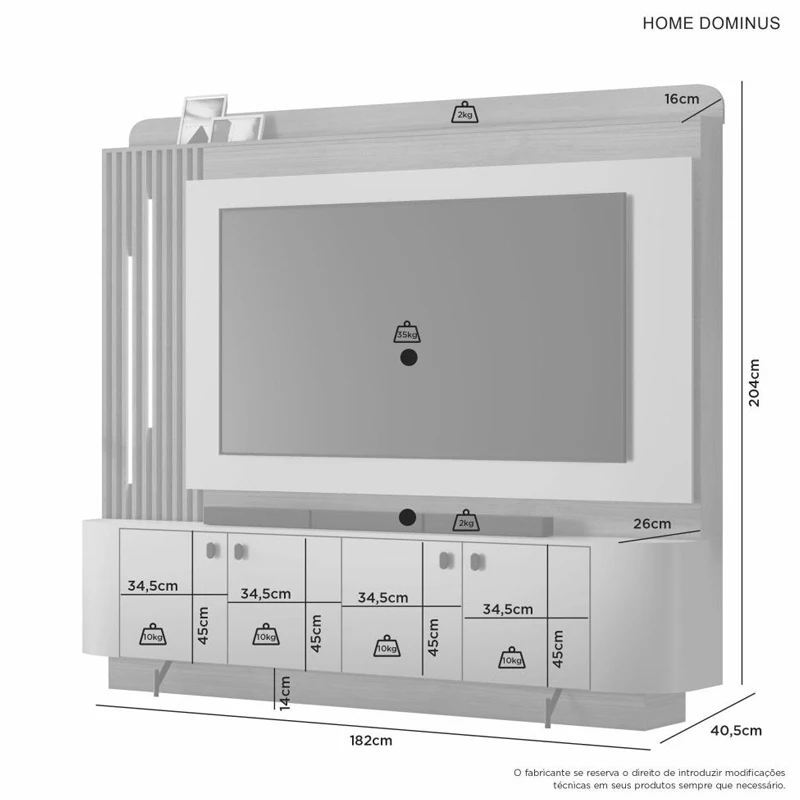 Home Dominus Candian Larg. 1.82m Cinamomo/Off White C/Detalhe Ripado e Luminárias em LED - JCM - Imagem 4