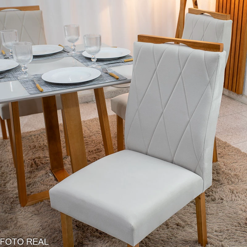 Mesa de Jantar Pedro 90x90 Vidro Madeira + 4 Cad. Veludo (VARIAS OPÇÕES DE CORES) - Imagem 3