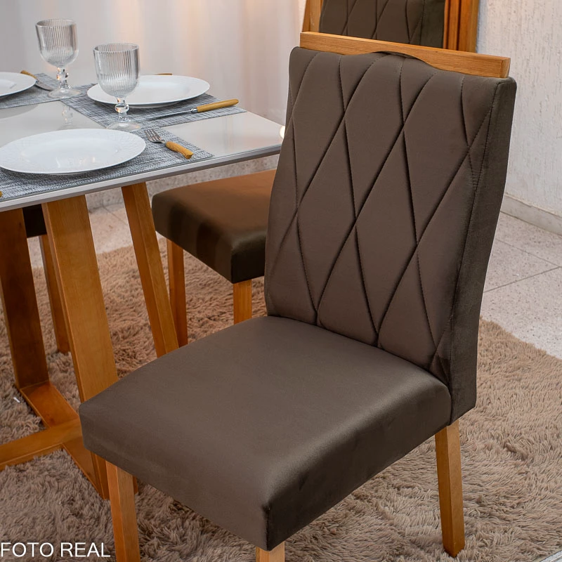 Mesa de Jantar Pedro 90x90 Vidro Madeira + 4 Cad. Veludo (VARIAS OPÇÕES DE CORES) - Imagem 8