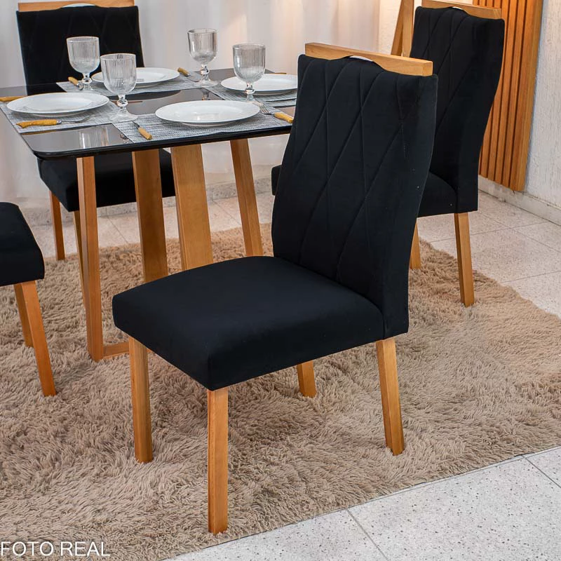 Mesa de Jantar Pedro 90x90 Vidro Madeira + 4 Cad. Veludo (VARIAS OPÇÕES DE CORES) - Imagem 5