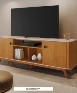 Rack Bancada Oslo Candian Larg.1.80m Cinamomo/Off White C/2 Portas Detalhe Arredondado - JCM