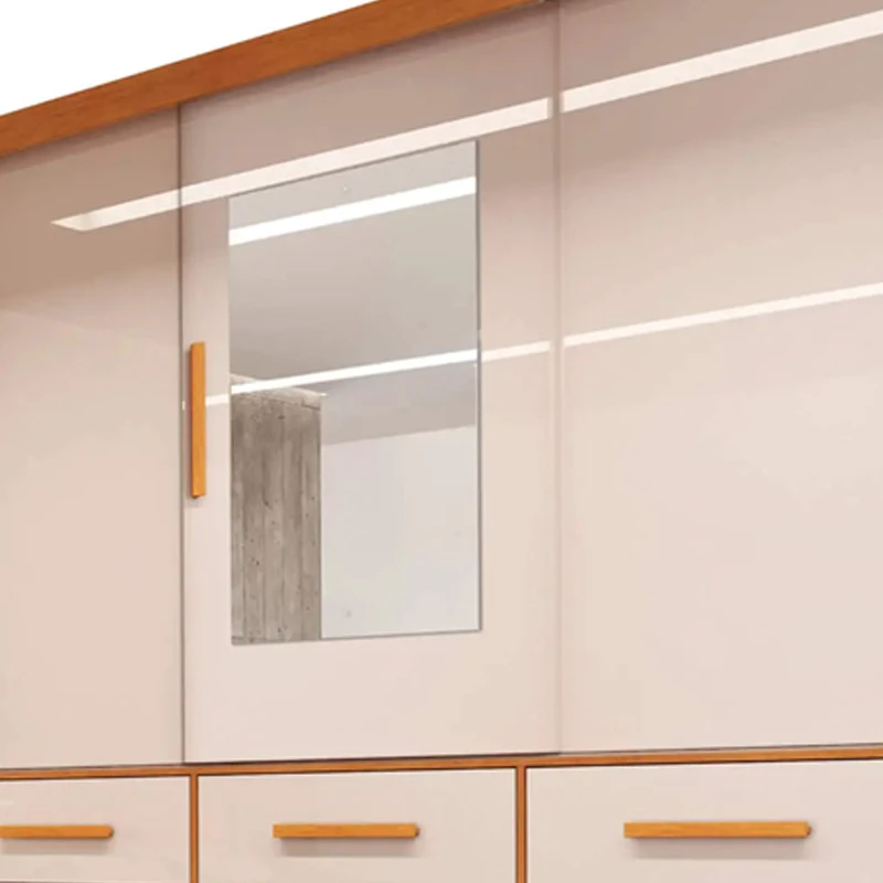 Guarda-roupa Casal Athenas Nature/Off 3 Portas 9 Gavetas C/ Espelho e Pés 100% MDF Larg. 1.80m - Bianchi - Imagem 3