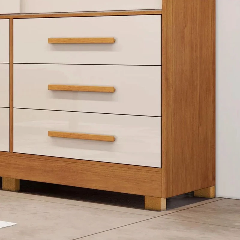 Guarda-roupa Casal Athenas Nature/Off 3 Portas 9 Gavetas C/ Espelho e Pés 100% MDF Larg. 1.80m - Bianchi - Imagem 4