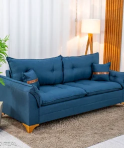 Sofá 3 Lugares Creta Linho Azul 28 Larg. 2.00m - Molas bonnel