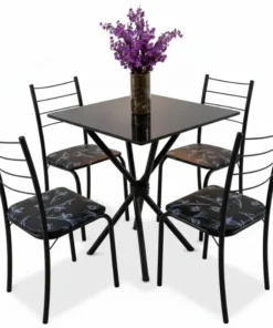 Mesa Rio Base Ipanema Preto Tampo Preto MDF 68X68 4 Cadeiras Rio Assento Preto - Teixeira