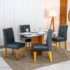 Mesa de Jantar Moscou 120x80 Vidro Off/Base Cinamomo (pontas boleadas) + 4 Cad. Londres em madeira maciça