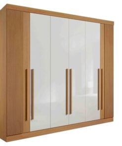 Roupeiro Da Vinci Plus 6 portas Cinamomo.Off White Ripado D Doro