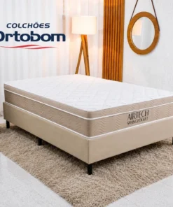 Colchão Casal Airtech Springpocket Molas Ensacadas Ortobom + Box Casal Sued Bege Ortobel 138x188x62 | Suporta até 240kg