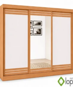 Guarda-roupa Nice Amêndoa Clean/Off White C/Espelho 3 Portas 4 Gavetas Flex Larg. 2.70m - Móveis Lopas